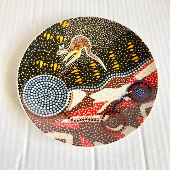 Australian Aboriginal Art Kangaroo Porcelain Plate Ron Potter Tobwabba Australia - Picture 8 of 10